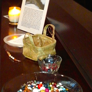A prayer station set up in the sanctuary.