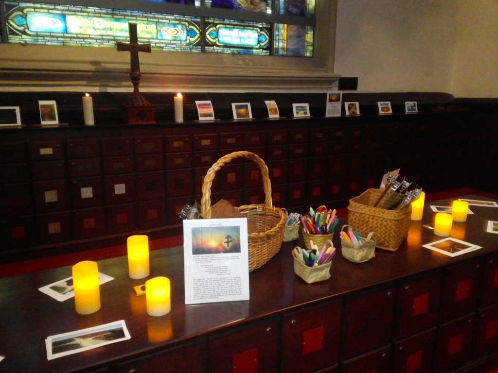 A Lenten prayer station set up in the sanctuary.