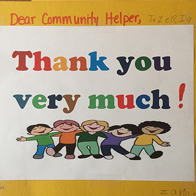 Thank you card made by students at Eutaw-Marshburn Elementary