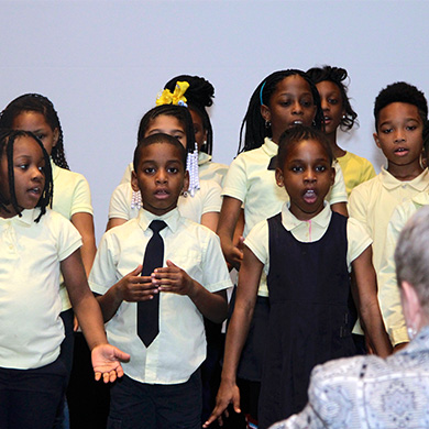 The Eutaw-Marshburn Elementary Choir sings at a black tie gala in April.