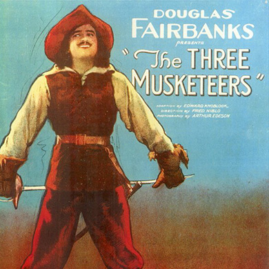 A film house poster of the 1921 film "The Three Musketeers."