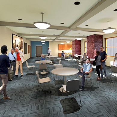 An artist's rendering of the renovated Assembly Room at Brown Memorial.