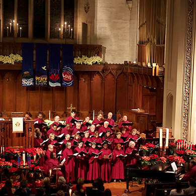 Brown Memorial's choir sings on Christmas Eve.