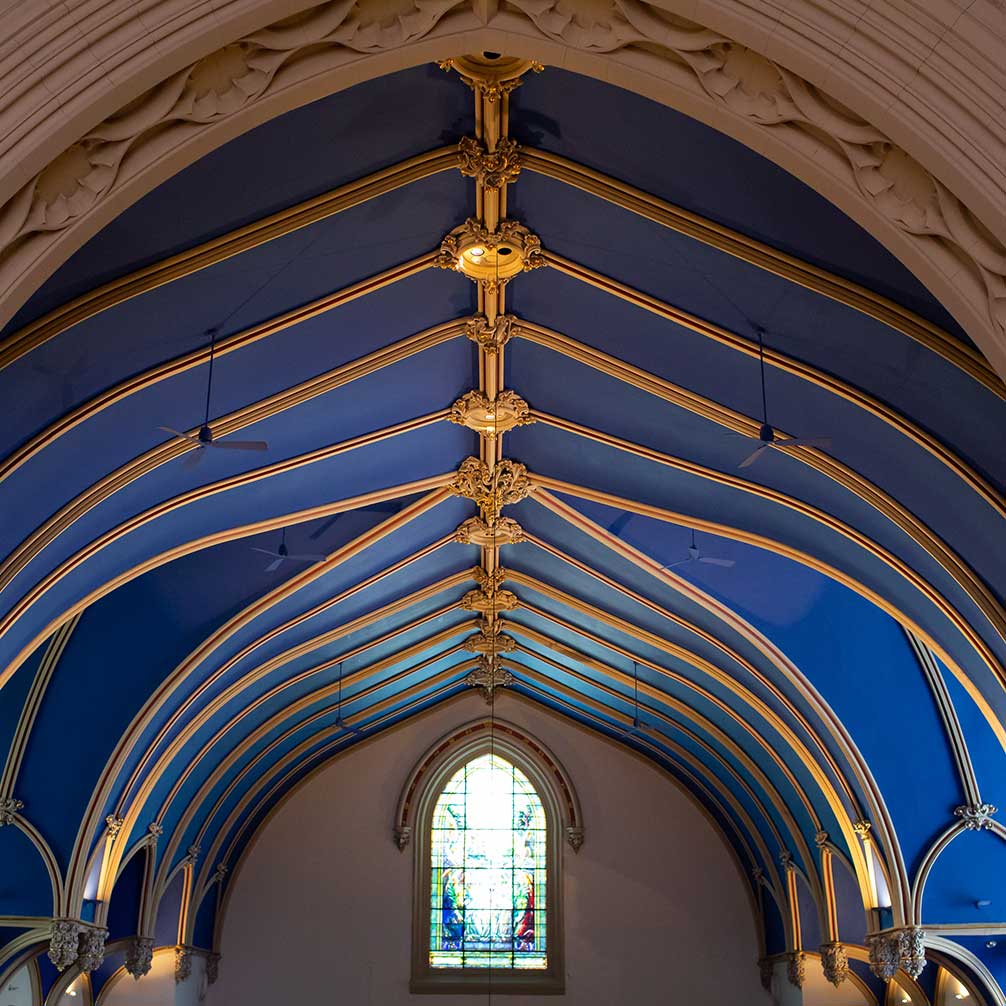 The blue ceiling of the sanctuary.