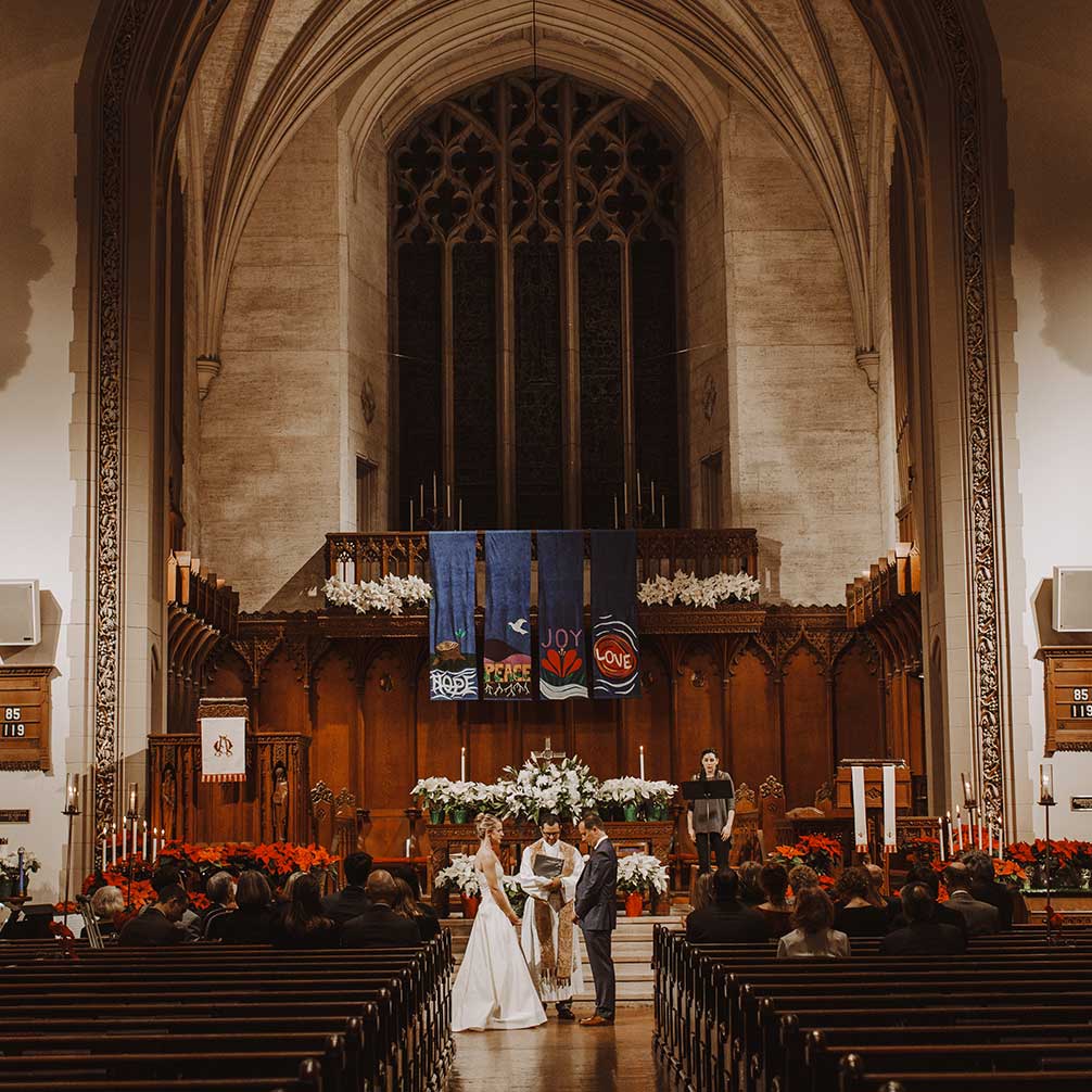 A couple gets married in the sanctuary.