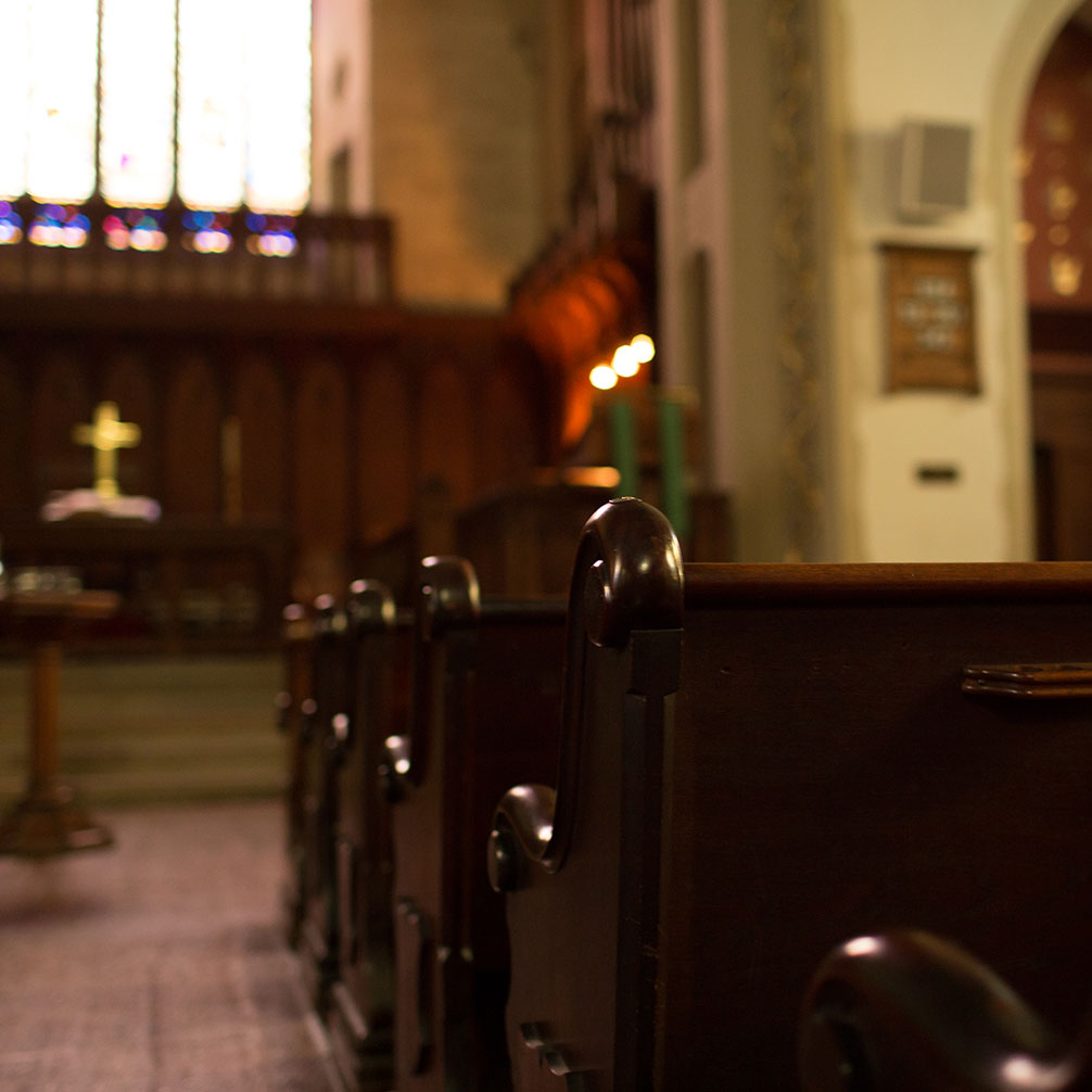 Pews in the sanctuary.