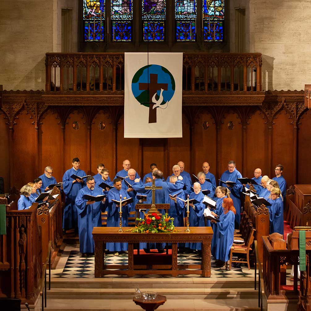 The choir singing during worship.